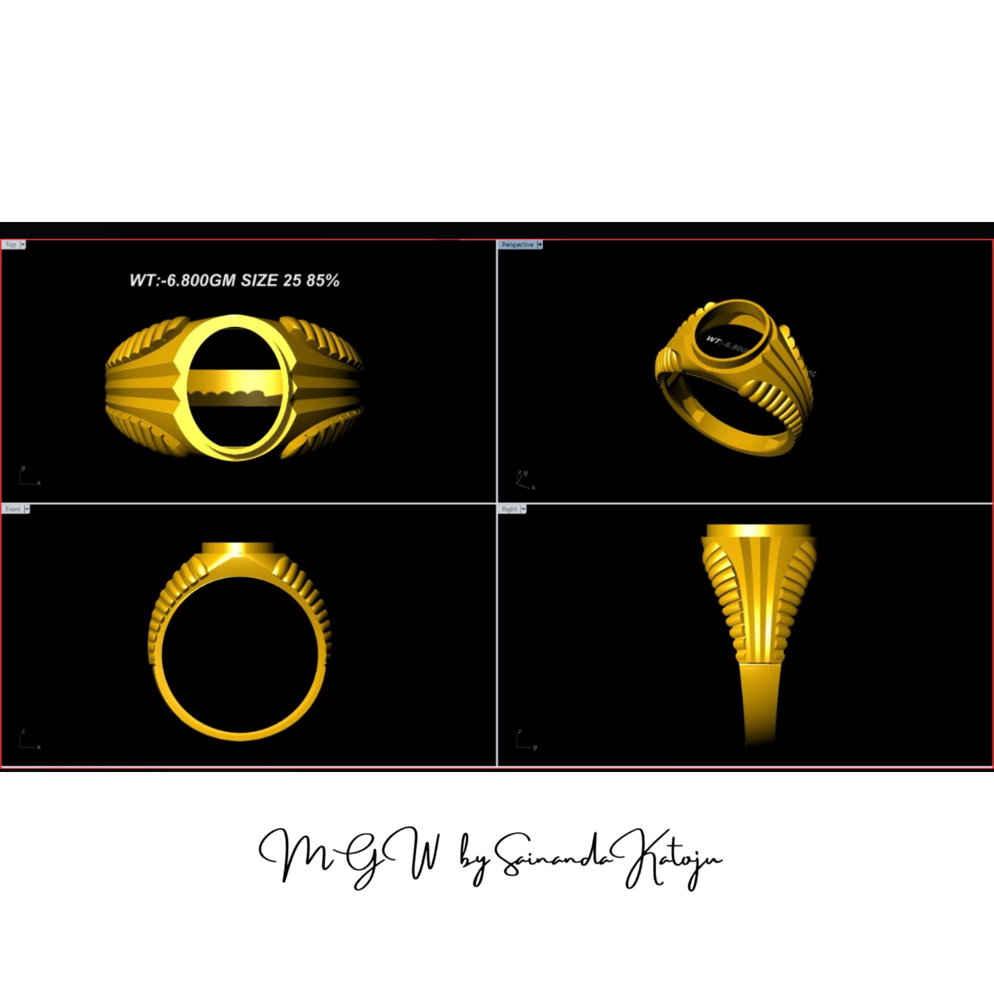 Oval Collet Men's Gold Ring - 3D CAD Jewellery